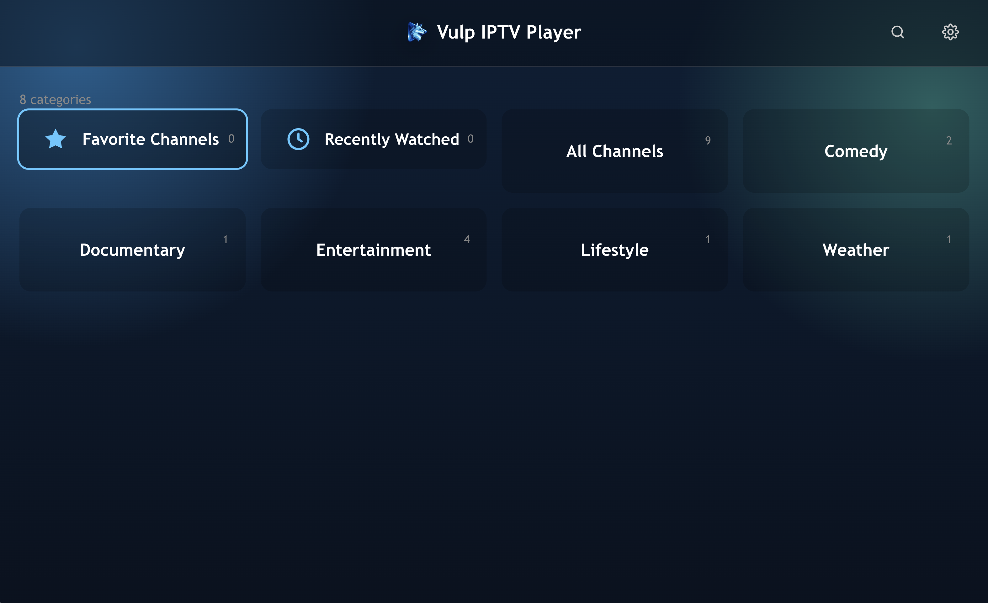 Categories screen